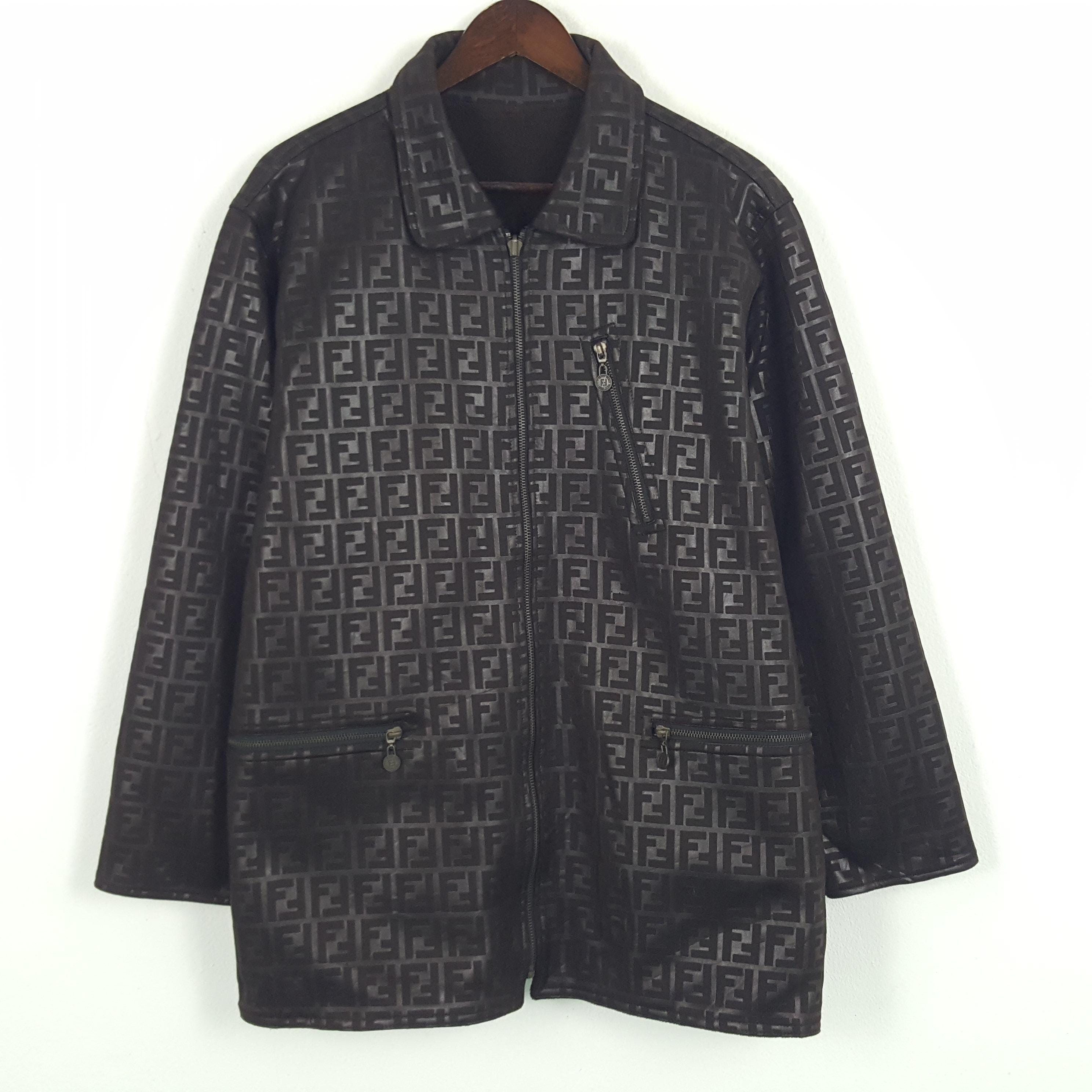 ジャケット・アウター Fendi Vintage Maglia Black Packable Coat Vintage Fendi Italy Reversible Zipper Big Logo Jacket - Etsy