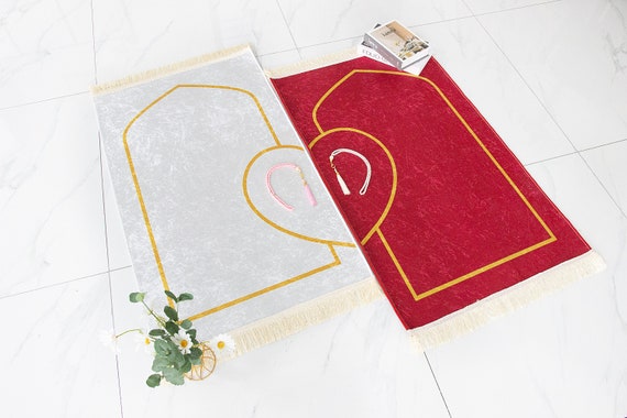 Heart Couple Prayer Mats Islamic Nikah Salah Wedding Gift  Namaaz Islam Dua Red And White 2 free gifts