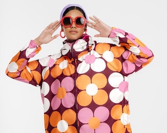 Pluvo Oversize Windbreaker Fashion. Flower Power Orange. Clothing Print. Gifts for Women. Gifts for Men. Unisex Bicycle Jacket Poncho