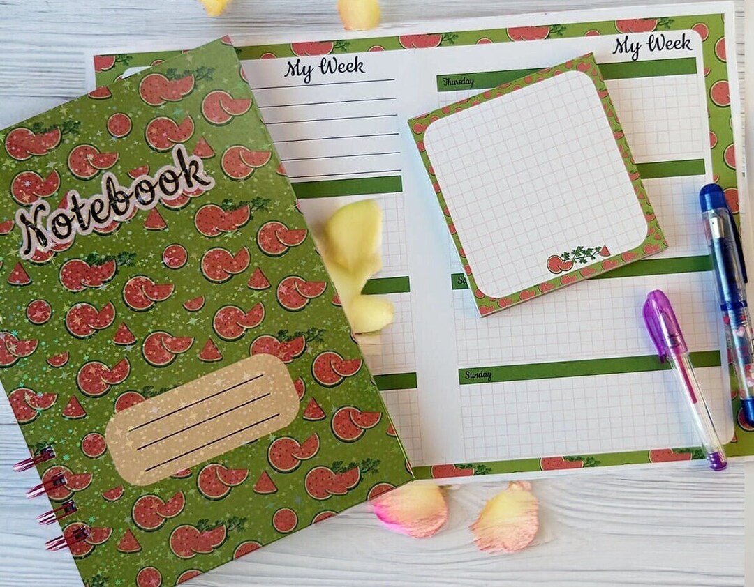 Watermelon Set: Notebook, Weekly Planner & Notes Print Watermelon ...