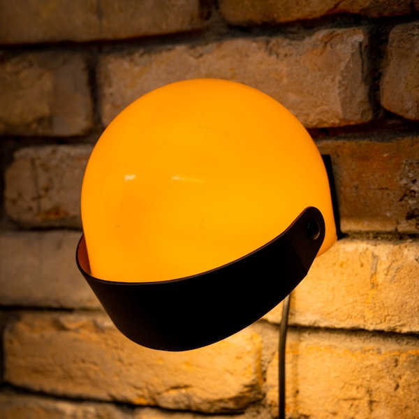 Vintage Plastic Helmet Wall Lamp by Lennart Centervall model v176 for Ikea, 1970s Yellow lamp, space age