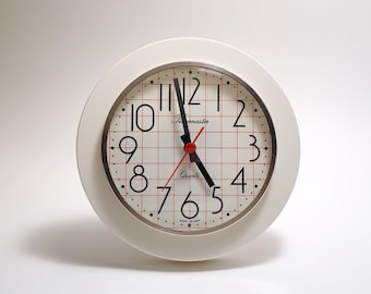 Vintage Modernist Timemaster white wall clock, Germany, DDR, GDR, 1970's