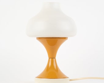 Vintage Table Lamp 1970 mustard-yellow, Metal-Glass, 70s,  Space Age, Made In Poland