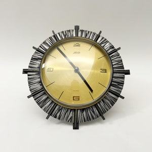 VINTAGE Mid-Century Modern brass, metal,  Wall Clock  by Atlanta, 1960s-70s Western Germany