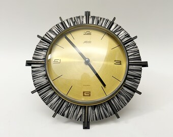 VINTAGE Mid-Century Modern brass, metal,  Wall Clock  by Atlanta, 1960s-70s Western Germany