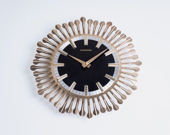Mid-Century Modern German Sunburst Wall Clock  by Dugena, 1960-70s