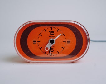 Vintage 1960s/70s orange Philips electric alarm clock