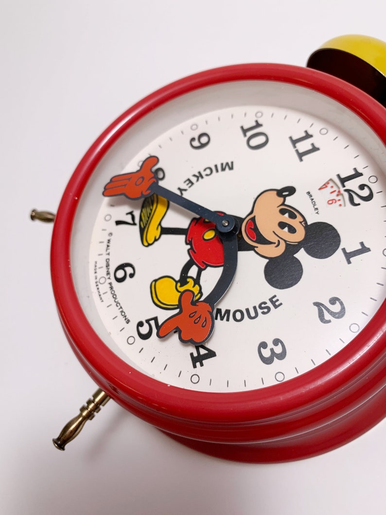 Vintage Bradley Mickey Mouse Double Bell Alarm Clock Made in Germany in the 1980s. image 6