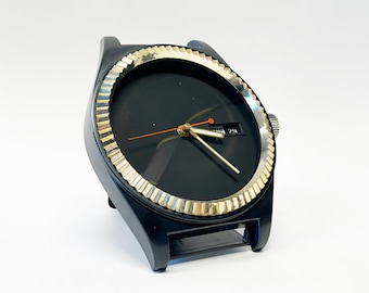 Vintage black plastic Date Wristwatch, Wall Clock, from the 1980s Mid-century