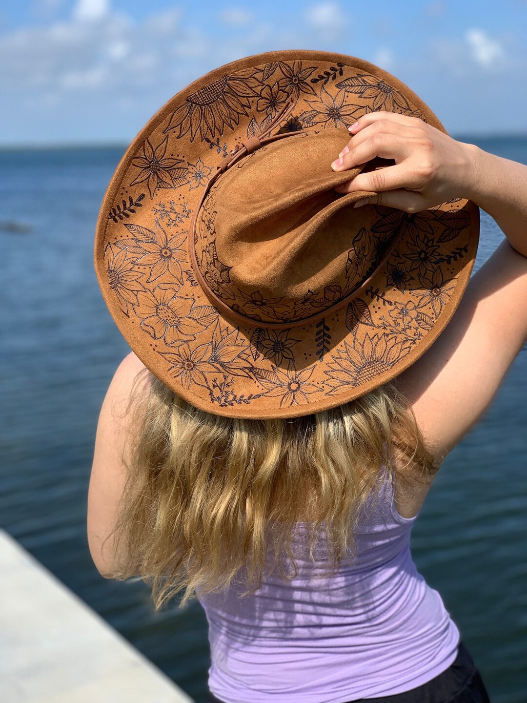 Custom Burned Floral Rancher Hat Western Style Cowboy Hat Etsy