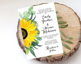 Sunflower Wedding Invitation, Sunflower Invitations, Sunflower and Greenery, Sunflowers, Rustic Wedding Invitation, Country Wedding, Sage