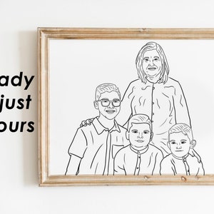 Custom Family Line Art From Photo, Digital Family Portrait, Custom Line Drawing Portrait, Line Art Print, Gift For Her, Drawing From Photo