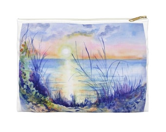 Watercolor Print small zipper Purse, Credit card holder, Wallet, Beach small pouch, Minimalist bag, sunset scene makeup bag,