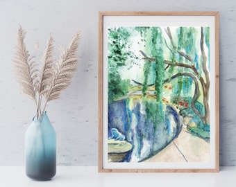 Watercolor Trees, Willow Tree Painting, Pond Wall Art, Michigan Art, Teacher Gift from Student, MSU Gifts for Alumni , Christmas Gift