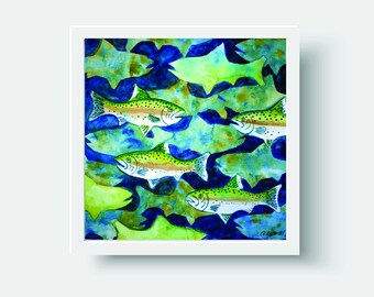 Fish Painting, Rainbow Trout Art, Fish watercolor, Father's Day Gift, Fisherman Gift, Christmas gift for Dad, Mom to Son Gift