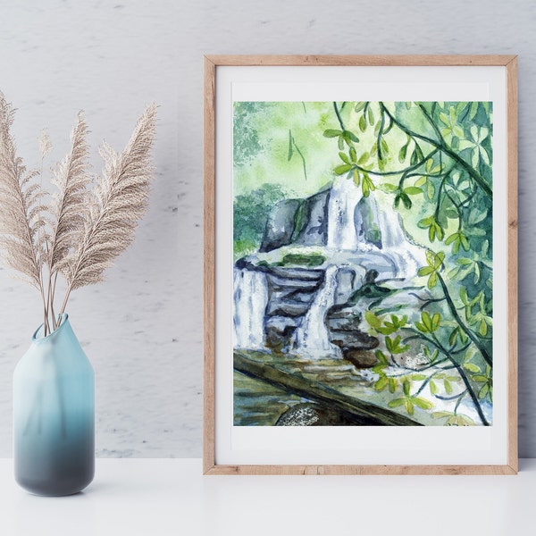 Printable Art, Waterfall Painting, Smoky Mountains Art, Gatlinburg TN,1st Anniversary Gift for Wife, In Law Birthday Gift, Last Minute Gift