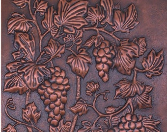 Grape Vines Copper Relief, Grapes Wall Sculpture, Tuscan Home Decor, Traditional Kitchen Backsplash, Grape Artwork for Interior and Exterior