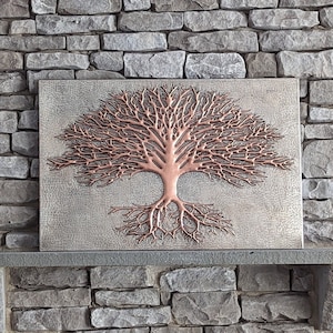 Handmade Copper Tree of Life Backsplash Tile: Kitchen Wall Art