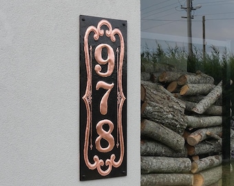 Natuross Custom Copper Address Plaque – Vertical House Number Sign