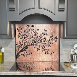 Handmade Copper Tree Branch Backsplash Tile - Rustic Metal Wall Art