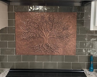 Tree of Life With Roots Copper Wall Art for Indoor and Outdoor Wall Decoration, Copper Tree of Life Wall Tile for Kitchen Backsplash