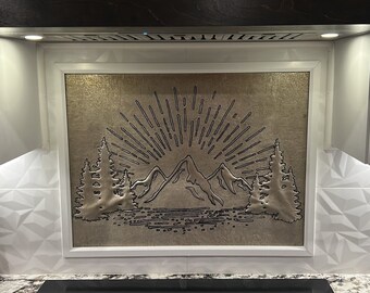 Handmade Copper Mountain Sunrise Wall Art: Kitchen Backsplash Tile
