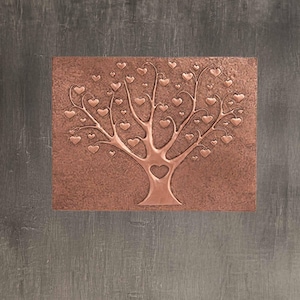 Copper Handmade Artisan Tile - 17.8&quot;x23.7&quot; (45.3x60.2 cm), Love Tree With Small Hearts Handmade Copper Kitchen Backsplash, Copper Wall Art