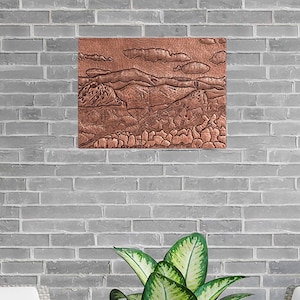 Copper Wall Tile - 11.8&quot;x15.7&quot;, Mountain Scene Handmade Copper Backsplash, Copper Splashback for Kitchen, Nature Scene Copper Mural Tile