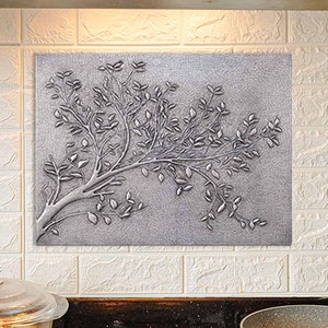 Handmade Copper Backsplash Tile: Tree Branches & Leaves Mural (17.8&quot;x23.6&quot;)
