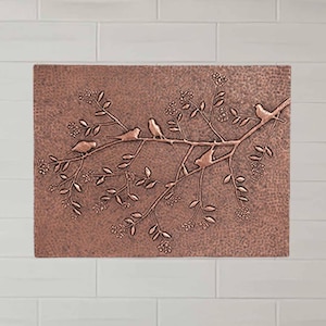 Copper Kitchen Backsplash - 11.8&quot;x15.8&quot;, Birds on Tree Branches Copper Splashback, Handmade Copper Tile, Indoor & Outdoor Copper Wall Decor