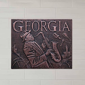 Copper Backsplash Tile: Georgia Musician Art Deco Panel (11.9&quot;x14.6&quot;)