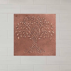 Handmade Copper Tree of Life Backsplash Tile - 15.7&quot;x15.7&quot;