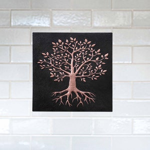 Tree with Roots Copper Kitchen Backsplash Tile - 15.9&quot;x15.9&quot; - Black