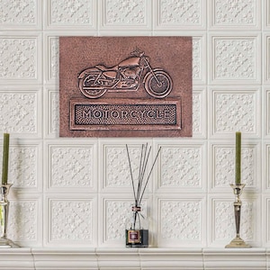Copper Wall Art - 11.8&quot;x15.7&quot; (30x40.1 cm), Motorcycle Copper Wall Decor, Handmade Copper Art, Kitchen Copper Backsplash, Copper Mural Tile