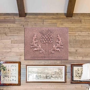 Custom Copper Business Sign: Hand-Hammered Scottish Thistle Plaque