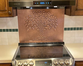 Celtic Tree of Life Decor, Copper Tile for Kitchen Backsplash, Unique Fireplace, Indoor and Outdoor Wall Panels, Hand-Hammered Real Copper