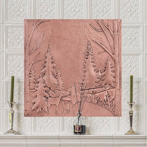 Copper Wall Panel - 24&quot; x 24&quot; (61x61 cm), Deer Family Kitchen Backsplash, Copper Backsplash, Copper Wall Decor, Copper Mural Tile