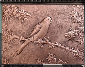 A Bird on the Branch Copper Tile, Kitchen Backsplash, Birds and Flowers Wall Art, Animal Tile,  Fireplace and Indoor&Outdoor Wall Sculpture