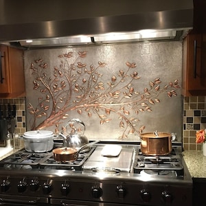 Tree Branches Copper Kitchen Backsplash Tile, Handmade Metal Backsplash for Kitchens, Bathrooms, and Fireplaces, Kitchen Wall Art