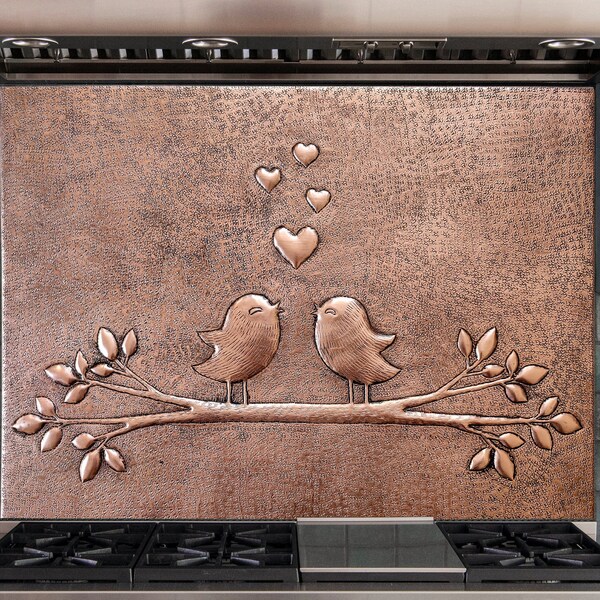 Birds on a Tree Branch Wall Art, Handmade Copper Tile for Fireplace, Kitchen Backsplash, Indoor & Outdoor Wall Decor