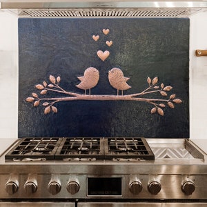 Love Birds Copper Kitchen Backsplash Tile: Handmade Metal Wall Art