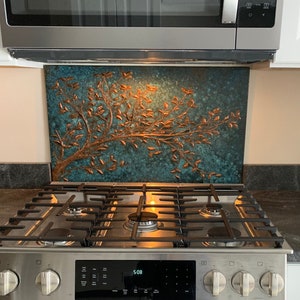 Tree Branches with Leaves Copper Artwork, Indoor Outdoor Wall Decoration,Custom Copper Kitchen Backsplash Tile, Unique Fireplace Decor Mural