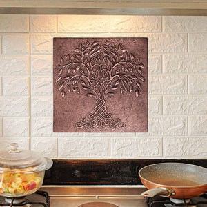 Handmade Copper Kitchen Backsplash: Celtic Tree of Life Tile (11.9&quot;x11.9&quot;)