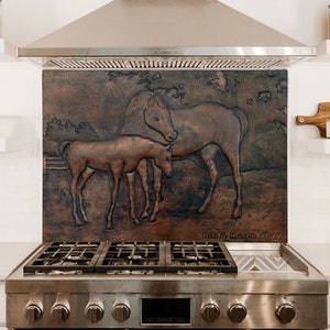 Handmade Copper Mare and Foal Kitchen Backsplash - Equine Wall Art