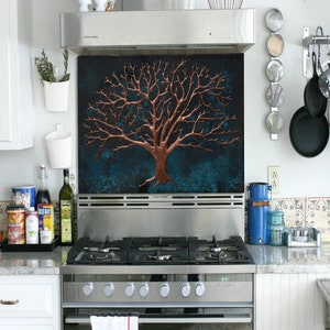 Tree of Life Copper Kitchen Backsplash for Indoor & Outdoor, Custom Wall Art, Handmade Kitchen Decor, Contemporary Fireplace Mural Artwork