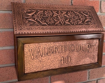 Mailbox, Handmade Mailbox for Outside, Wood and Copper Mailbox, Personalized Mailbox, Wall Mounting Large Mailbox, Hand-Hammered Mailbox