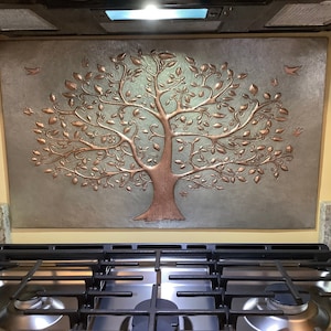 Árvore da Vida com Pássaros Decoração de Parede, Árvore do Conhecimento Decoração de Parede, Backsplash de Cozinha de Cobre, Arte de Parede de Árvore, Mural de Parede de Cobre Árvore da Sabedoria