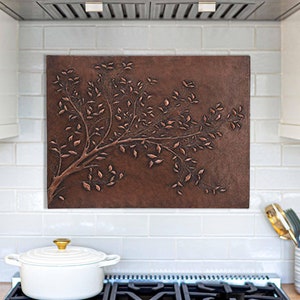 Piastrella paraschizzi per cucina in rame con rami d&#39;albero - Decorazione murale Art Déco (23,7&quot;x31,1&quot;)