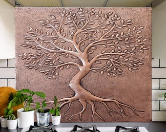 Handmade Copper Tree of Life Backsplash Tile: Kitchen & Wall Art