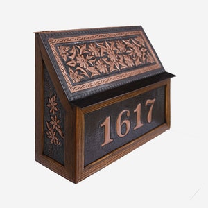 Brievenbus, handgemaakte brievenbus voor buiten, houten en koperen brievenbus, gepersonaliseerde brievenbus, grote brievenbus voor wandmontage, met de hand gehamerde brievenbus